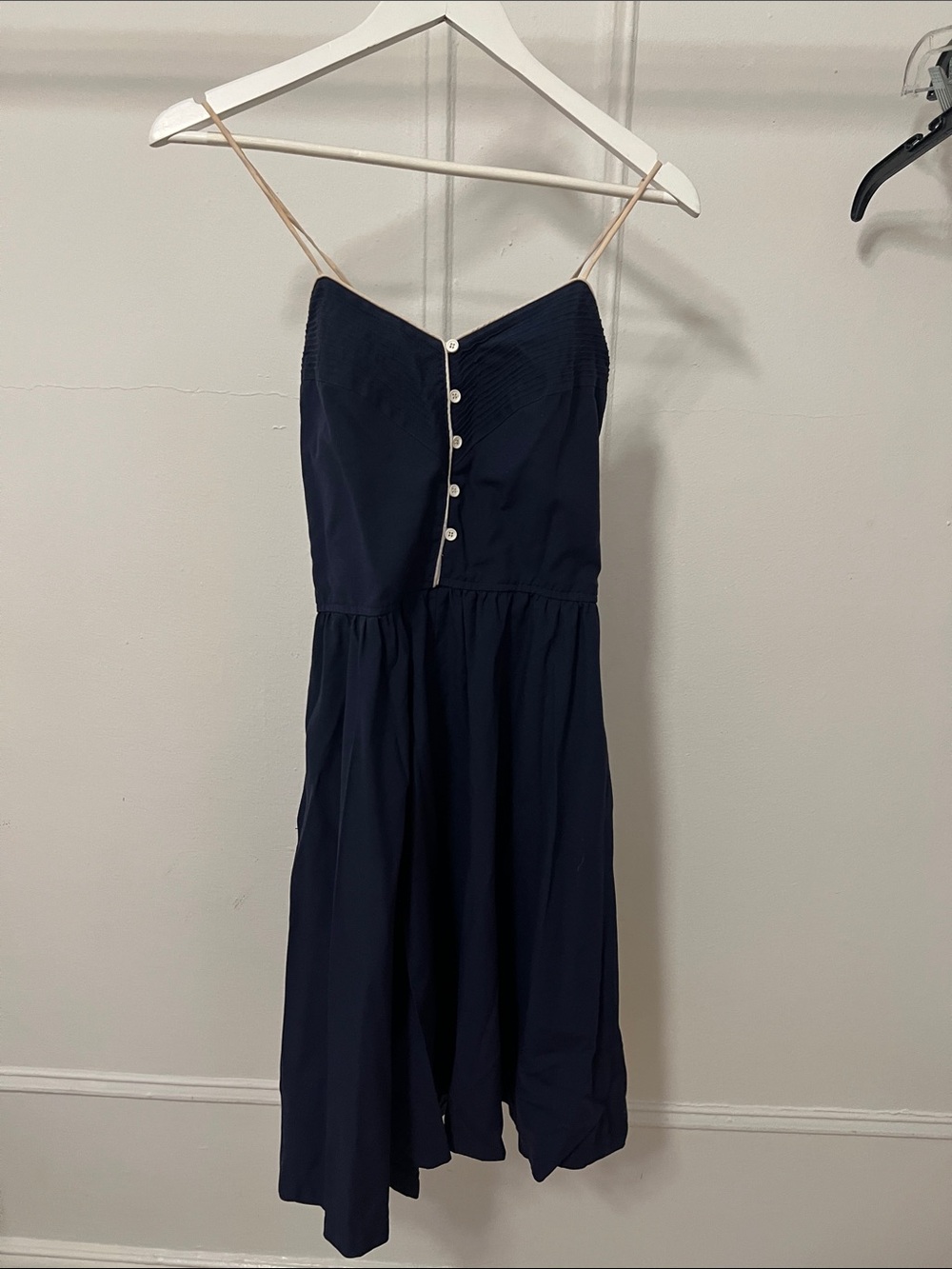 Vintage Navy Spaghetti-Strap Sundress with Button Front